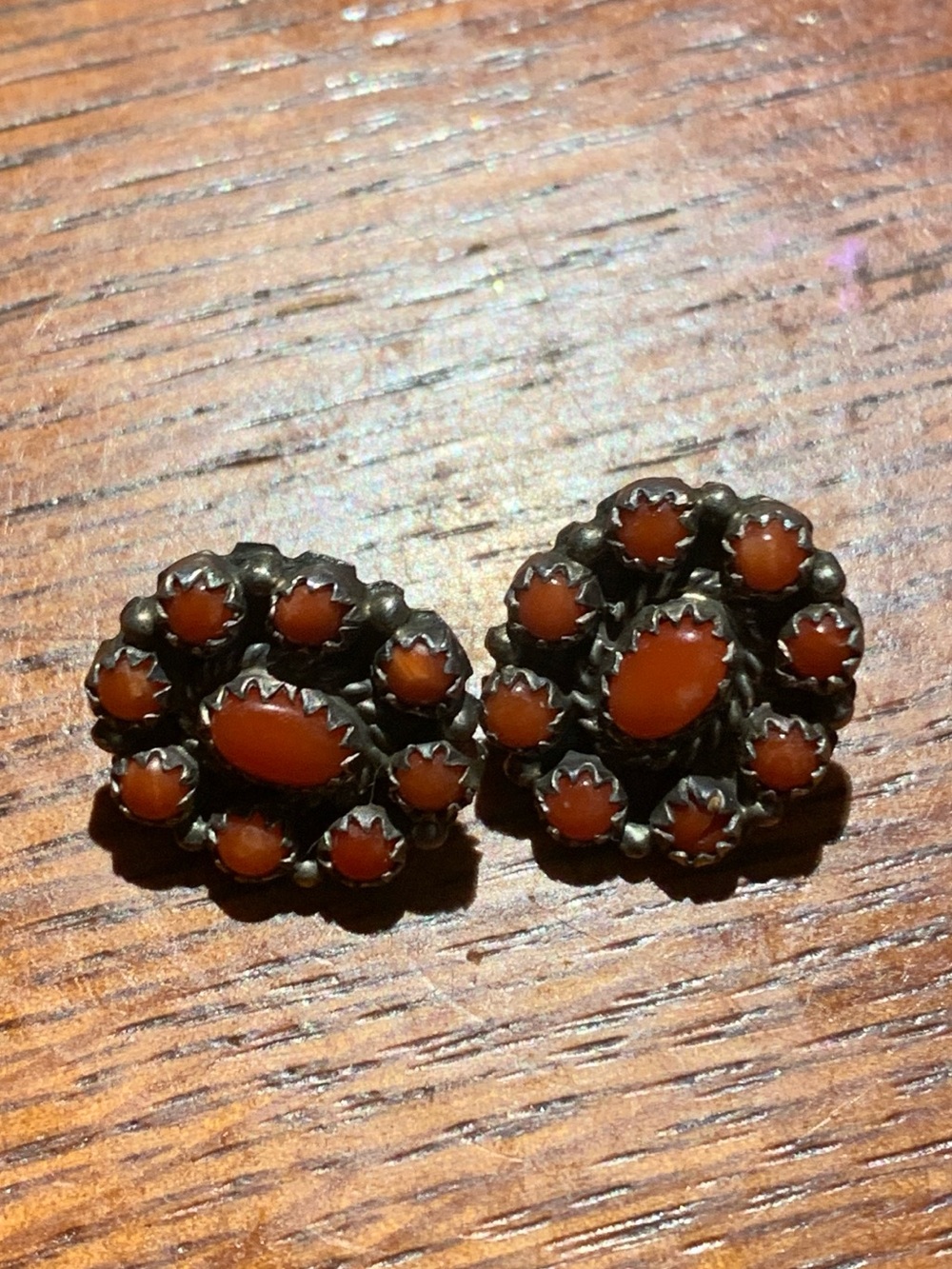 Vintage Zuni Sterling Coral Cluster Earrings